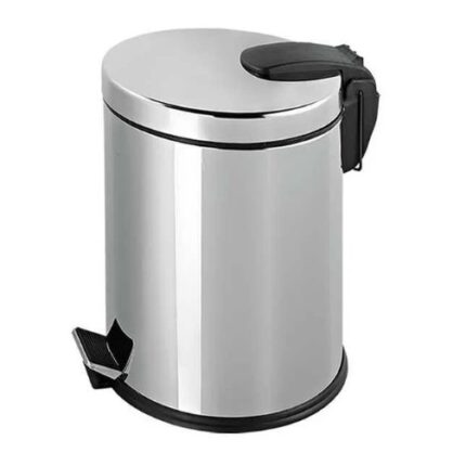 Металлическая урна с педалью 8 литров хром серебристая для мусора глянцевая